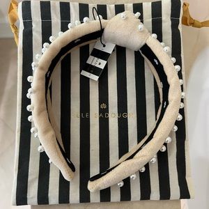 NWT lele sadoughi latte velvet slim pearl embellished headband